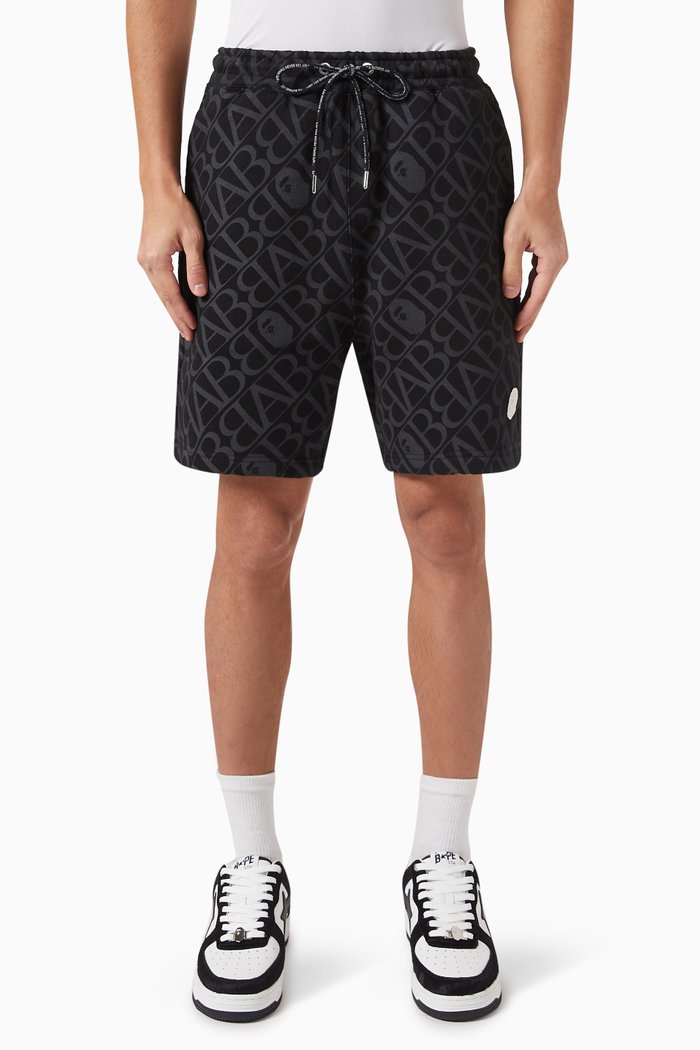 Sports Monogram Sweatshorts in Cotton Blend, Black