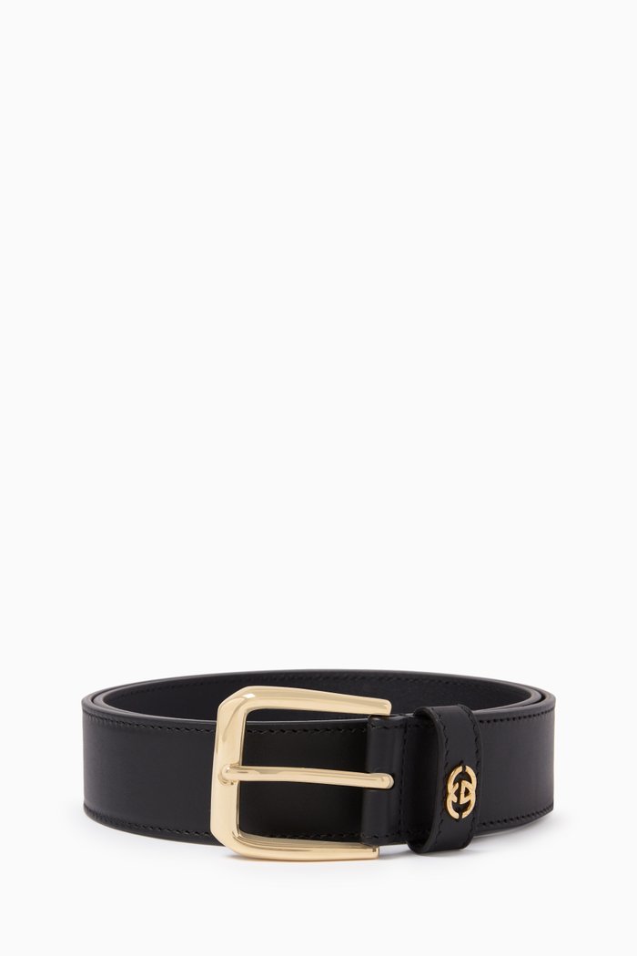 

Interlocking G Squared Buckle Belt in Leather, Black