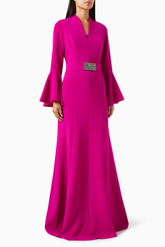 

V-Neck Maxi Dress in Crêpe, Pink