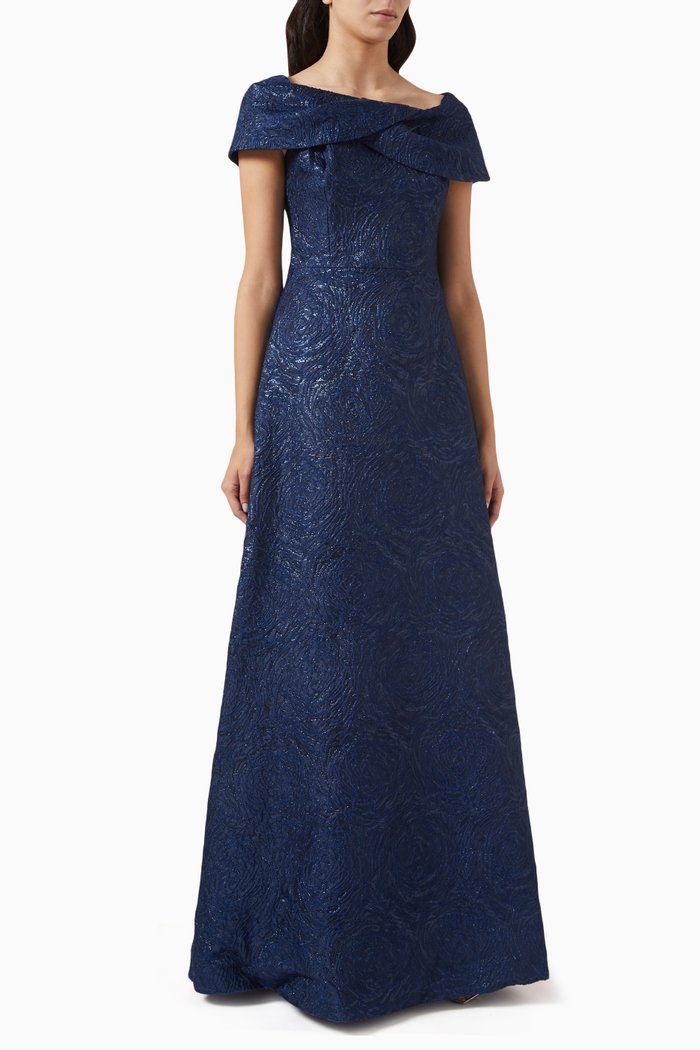 

Off-the-shoulders Gown in Metallic Jacquard, Multicolour