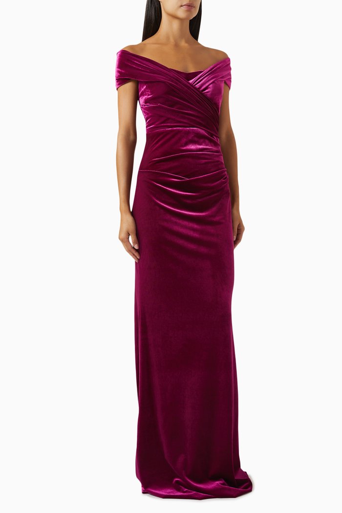

Off-the-shoulders Draped Maxi Dress in Stretch-velvet, Pink