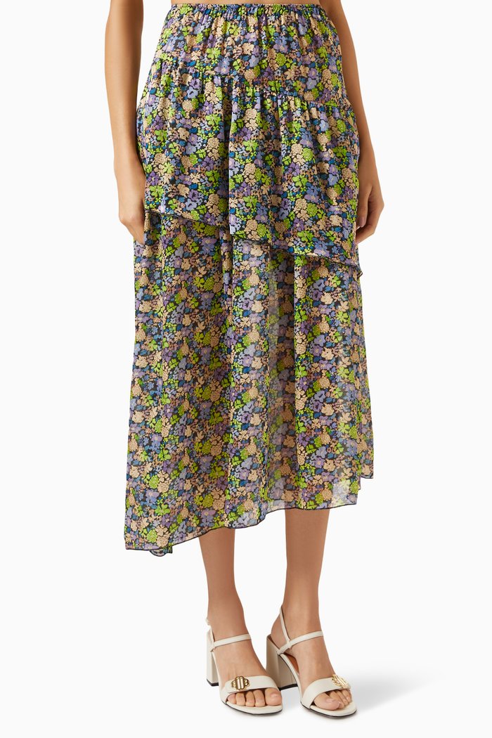 

Jisoleur Floral-print Midi Skirt in Satin, Multicolour