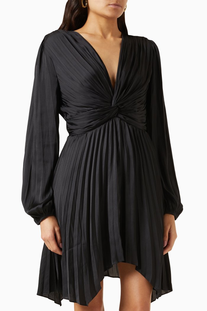 Rivily Gathered Mini Dress in Satin, Black