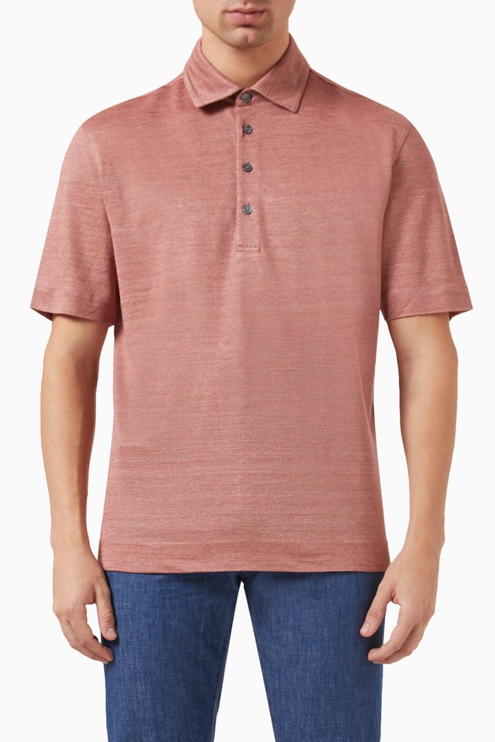 

Polo Shirt in Linen, Pink
