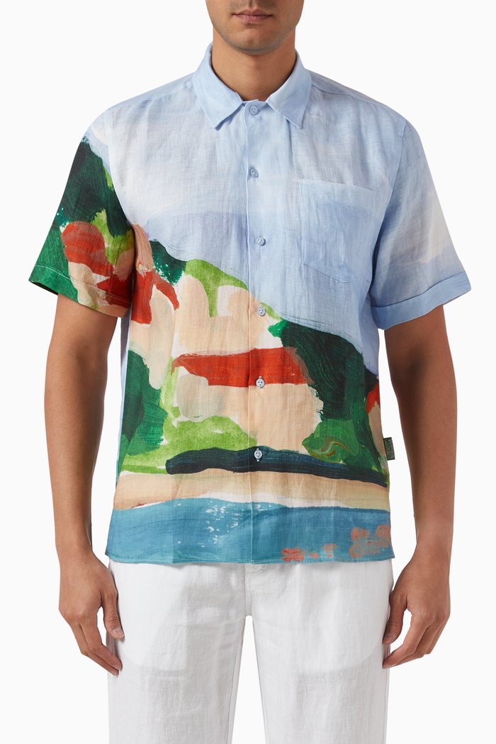 

x Highsnobiety 360 Landscape Bowling Shirt in Linen, Multicolour