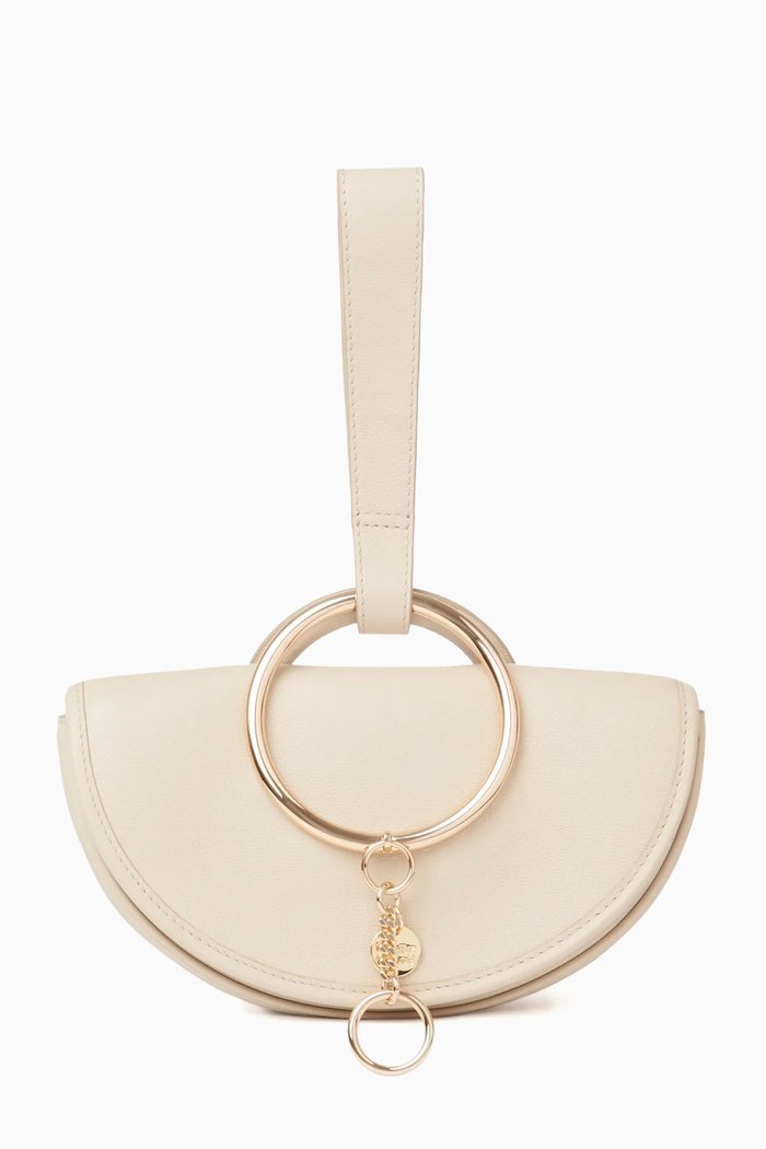 

Mara Half Moon Bag in Supple Leather, Neutral