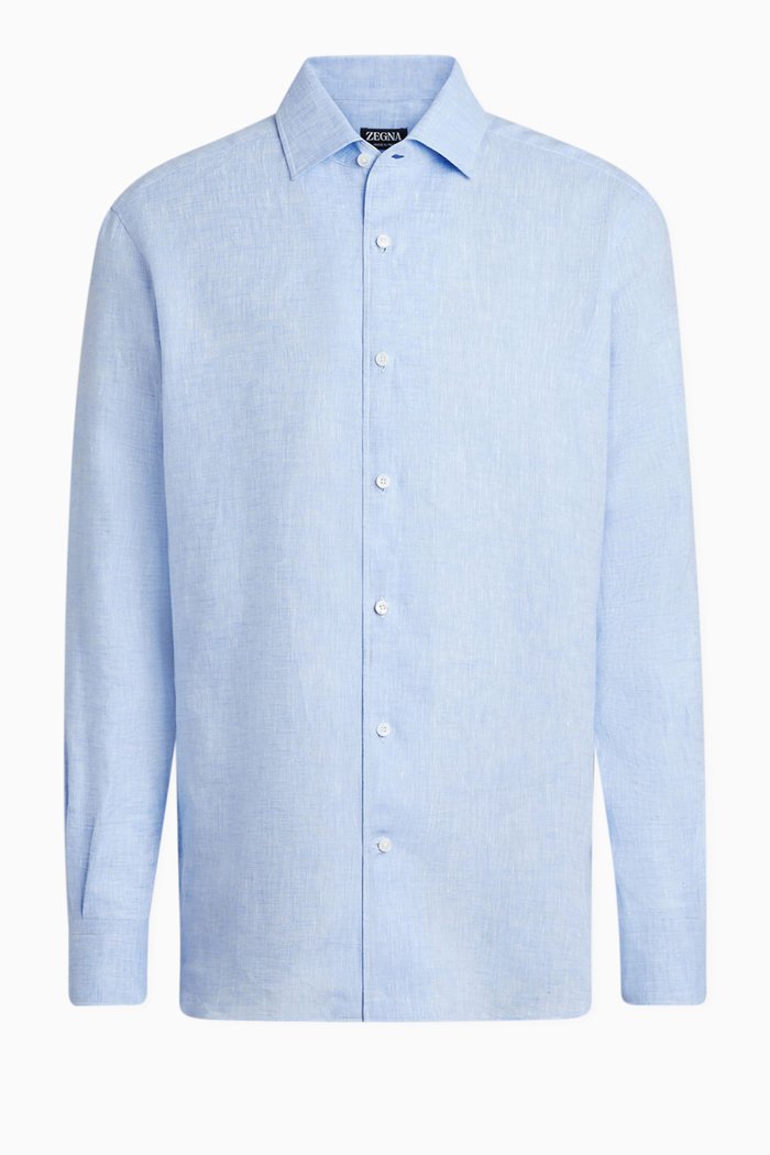 

Long-sleeve Shirt in Linen, Blue