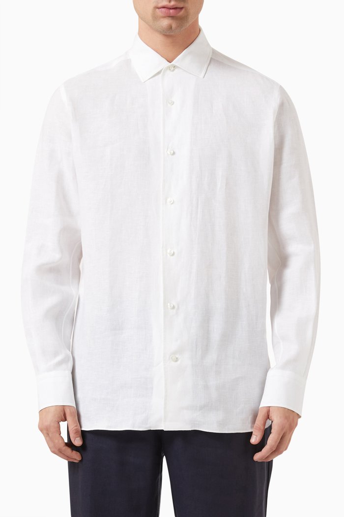 Long-sleeve Shirt in Linen, White