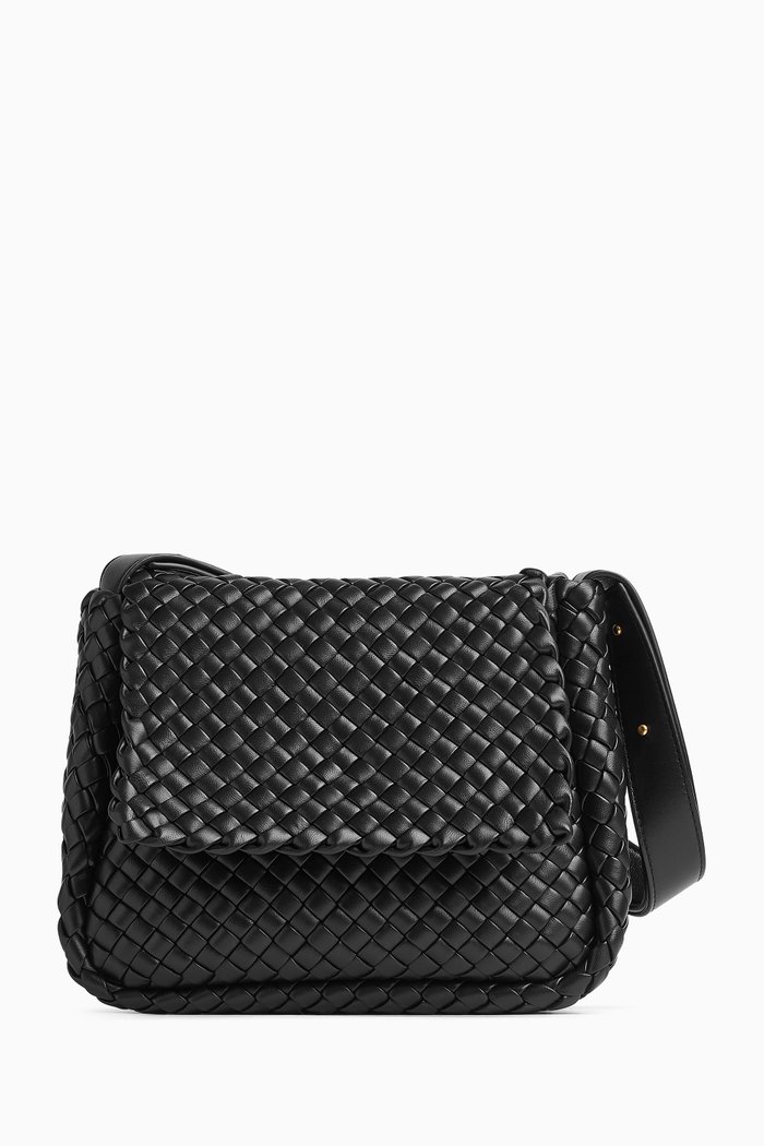 

Mini Cobble Shoulder Bag in Intreccio Leather, Black