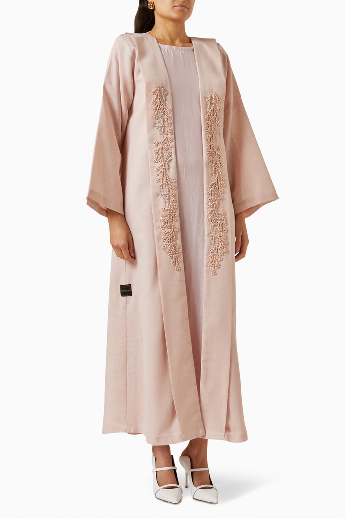 

Embroidered Abaya Set in Linen, Pink