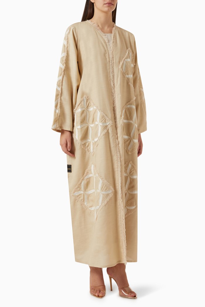 

Embroidered Abaya Set in Linen, Green