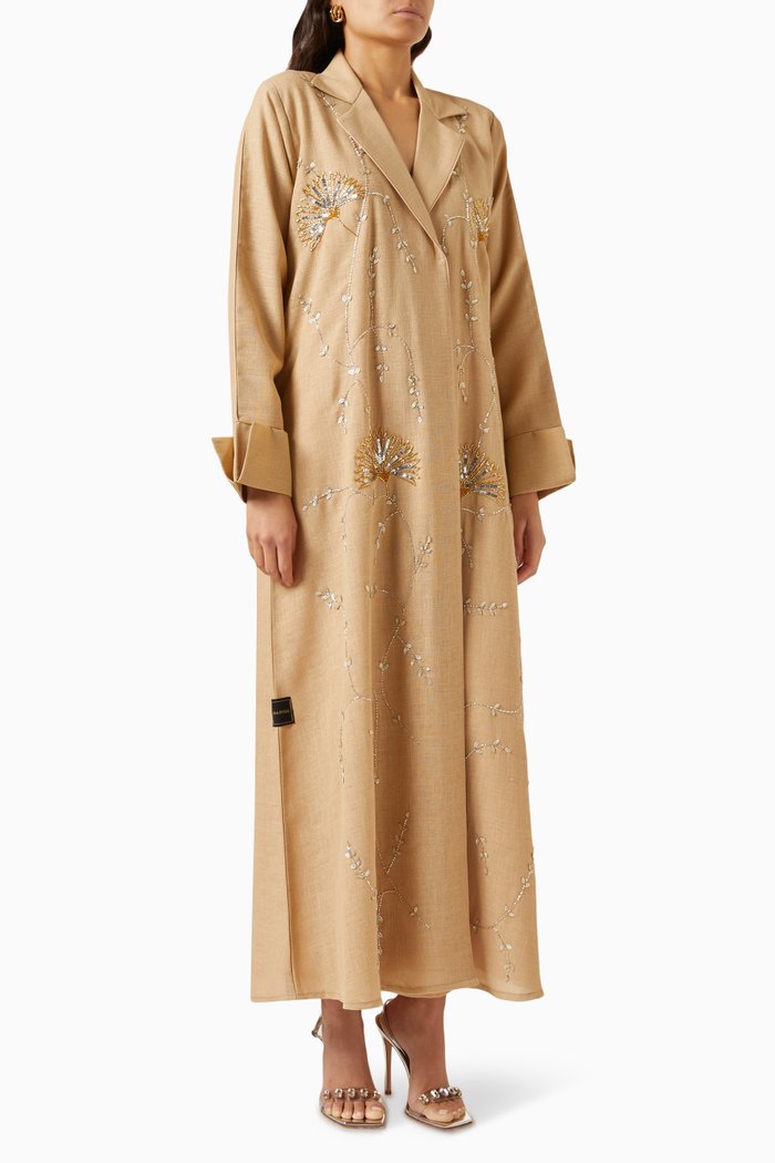 

Embellished Abaya in Linen, Neutral