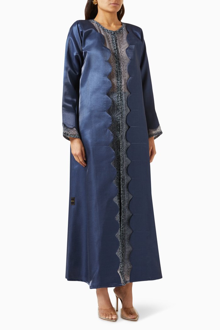 

Scallop-cut Stone-embellished Abaya in Crepe-blend, Blue