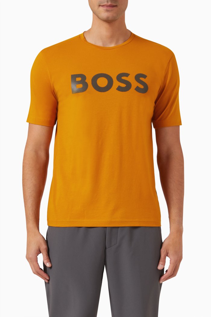 

Logo Print T-shirt in Cotton Stretch, Yellow