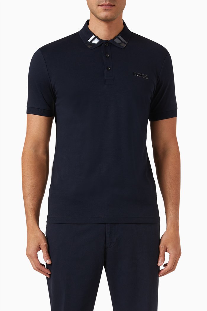 

Glossy Logo Print Polo Shirt in Cotton, Blue
