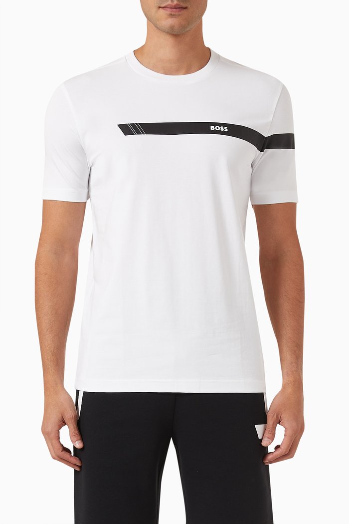 

Logo Stripe Print T-shirt in Cotton Stretch, White