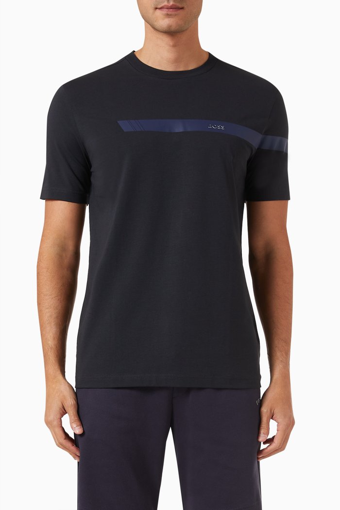 

Striped Logo T-shirt in Stretch Cotton Jersey, Blue