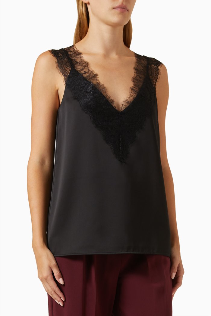 

Belinga Lace-trim Top in Satin, Black