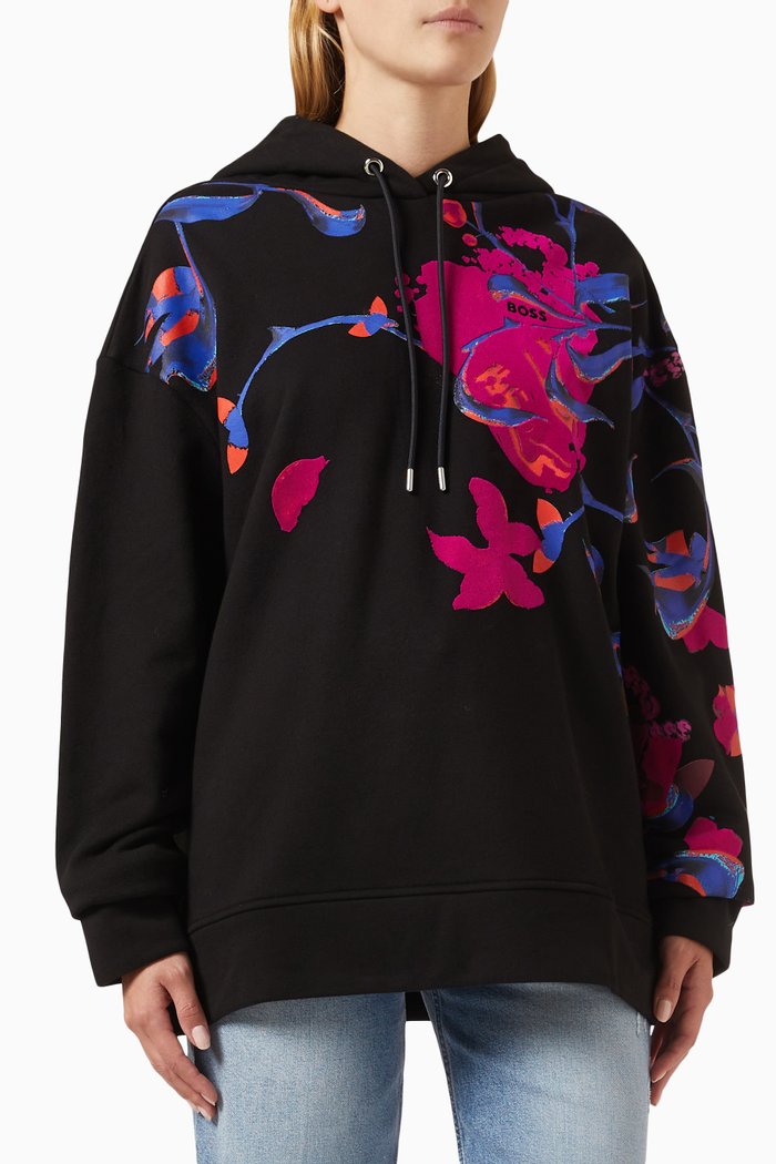 

Floral Hoodie in Jersey, Black