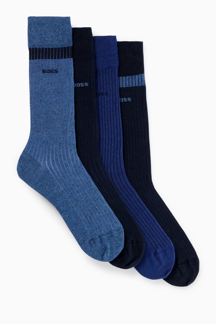 Logo Socks in Cotton-blend, Set of 4, Blue