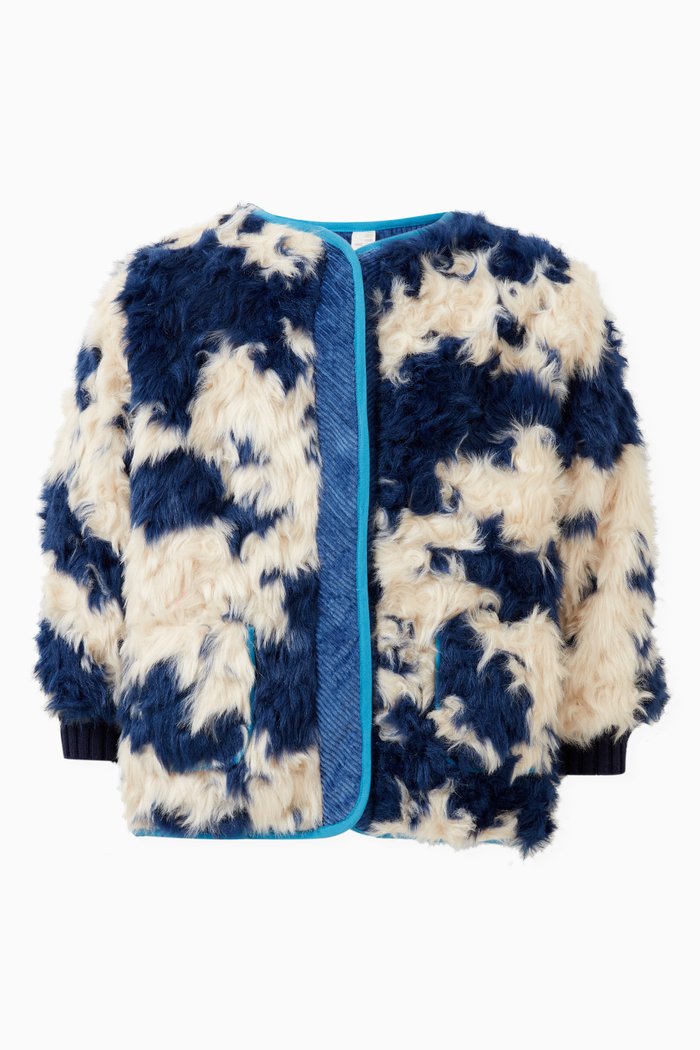 Padded Patchwork Reefer Coat in Acrylic, Multicolour