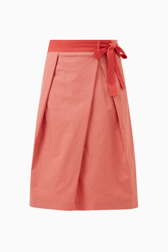 

Raven Ribbon Tie Pleated Skirt in Cotton, Multicolour