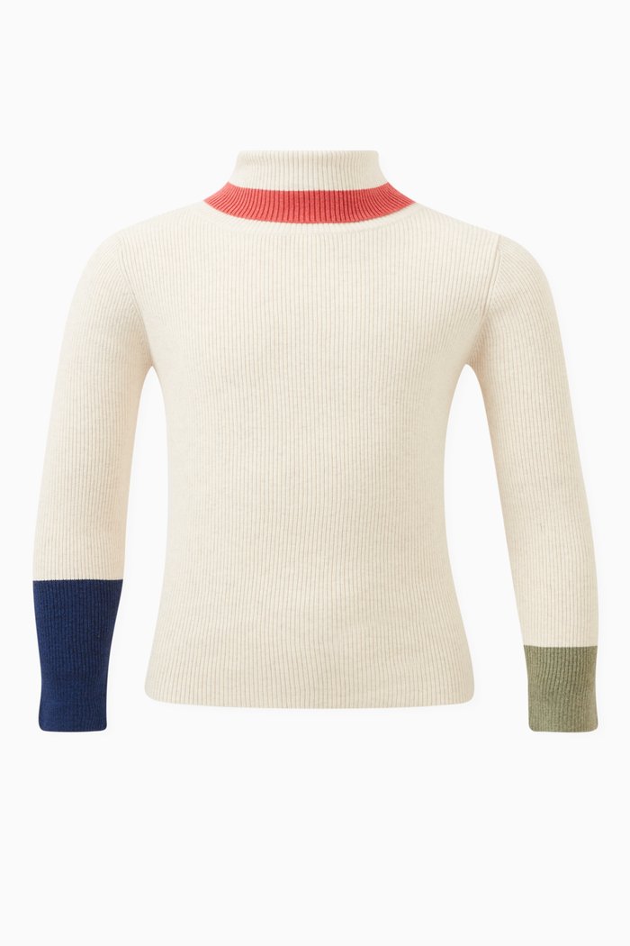 

Patchwork Ribbed Turtleneck Top in Cotton, Multicolour