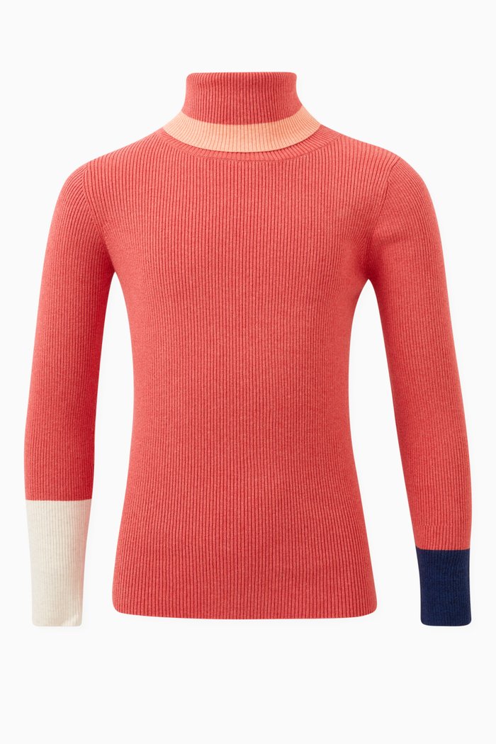 

Patchwork Ribbed Turtleneck Top in Cotton, Multicolour
