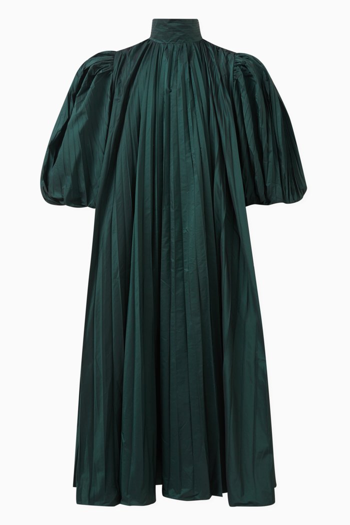 

Harriet Pleated Dress in Soft Taffeta, Brown