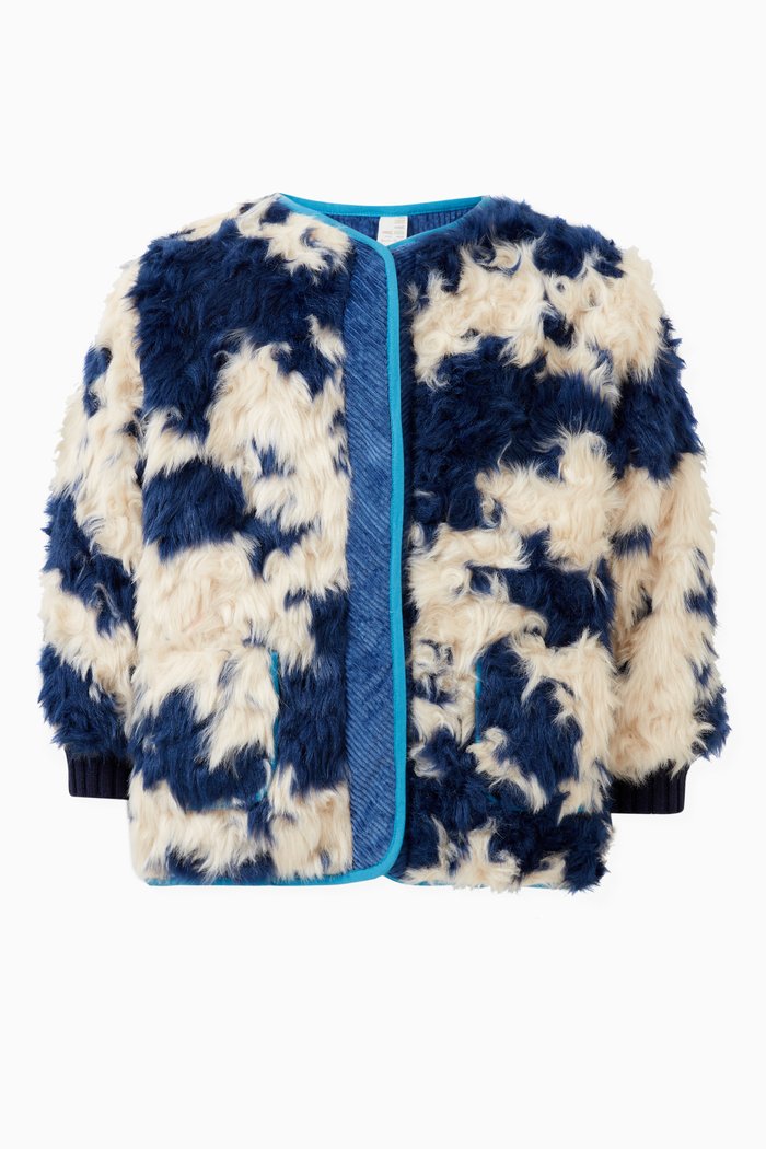 

Padded Patchwork Reefer Coat in Acrylic, Multicolour