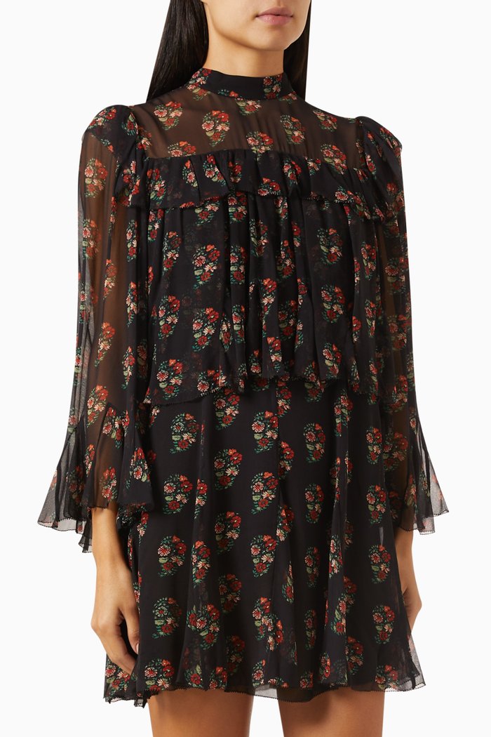 Alette Mini Dress in Silk Georgette, Black