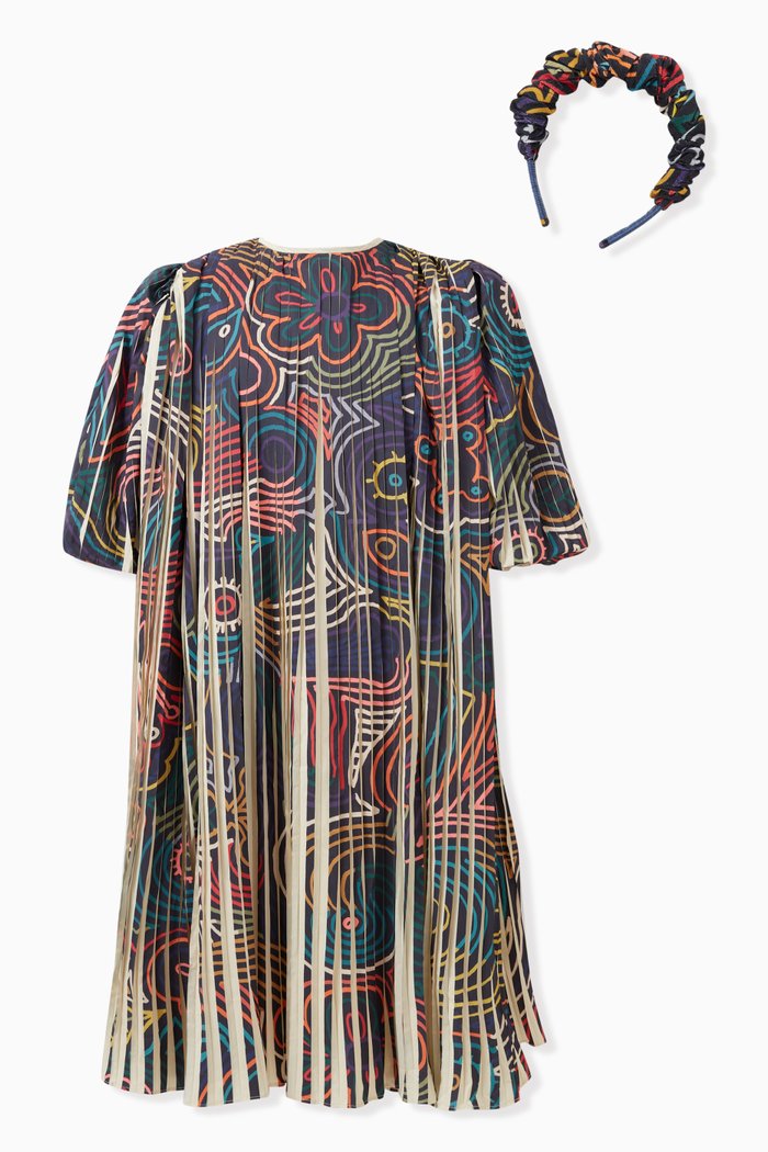 

Harriet Printed Pleated Dress Set in Taffeta, Multicolour