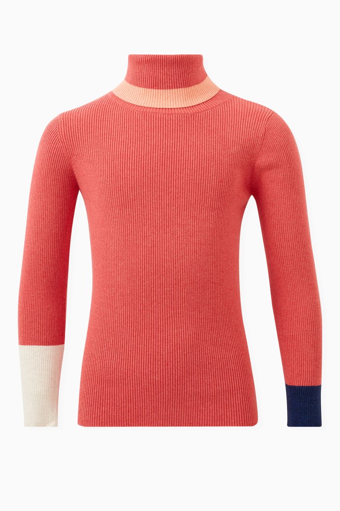 

Patchwork Ribbed Turtleneck Top in Cotton, Multicolour