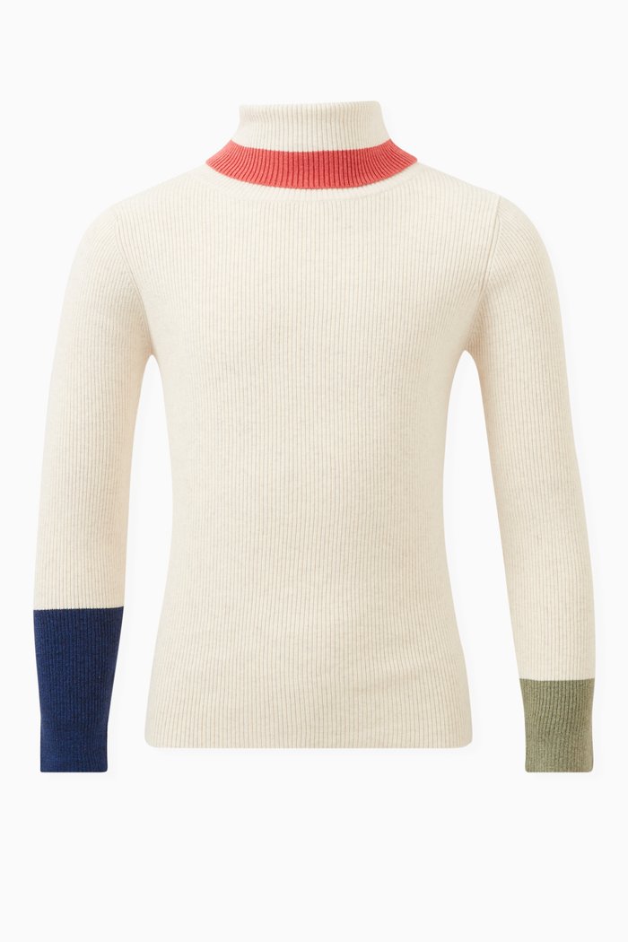 

Patchwork Ribbed Turtleneck Top in Cotton, Multicolour