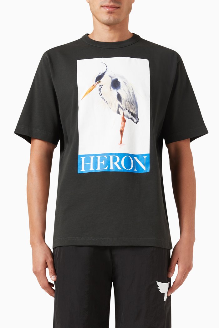 

Heron Bird Painted T-shirt in Cotton Jersey, Black