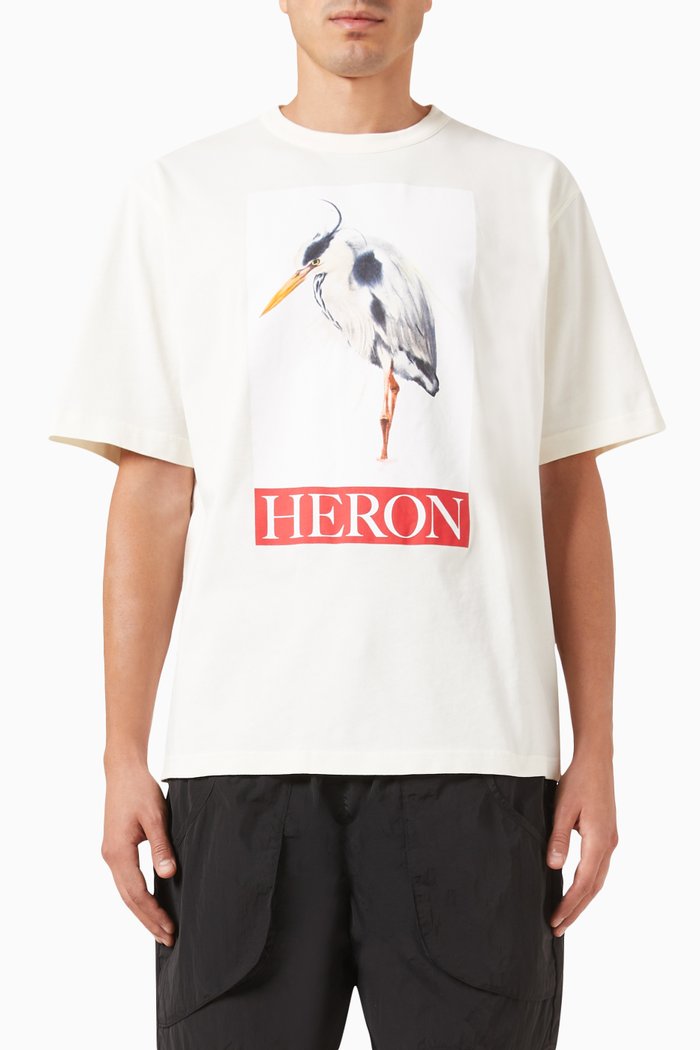 

Heron Bird Painted T-shirt in Cotton Jersey, White