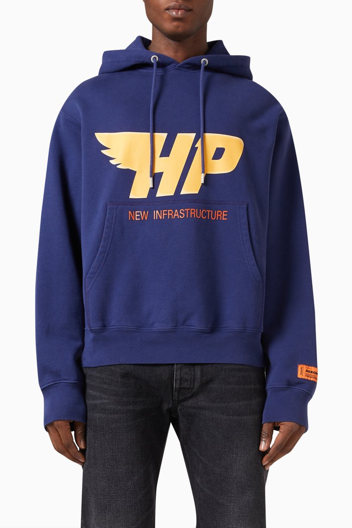 

Graphic Logo-print Hoodie in Cotton, Blue