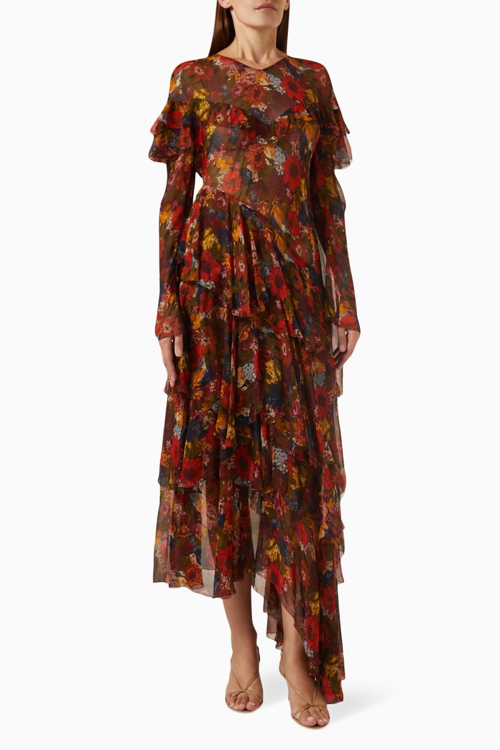 

Alouette Frill Dress in Silk, Multicolour