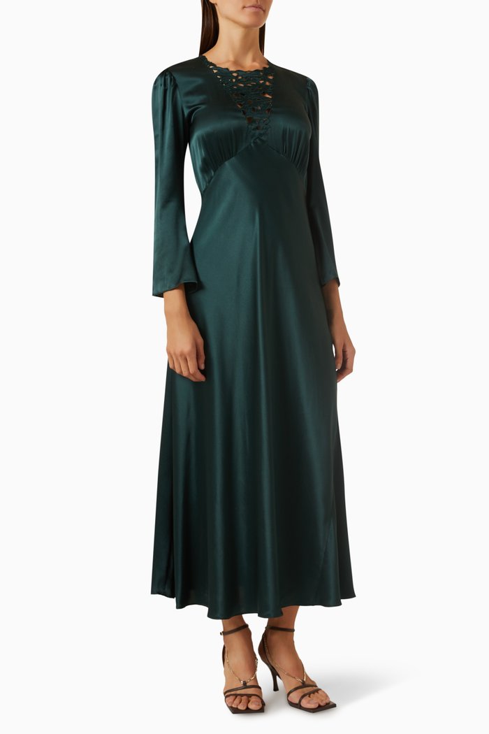

Melinda Midi Dress in Silk-satin, Green