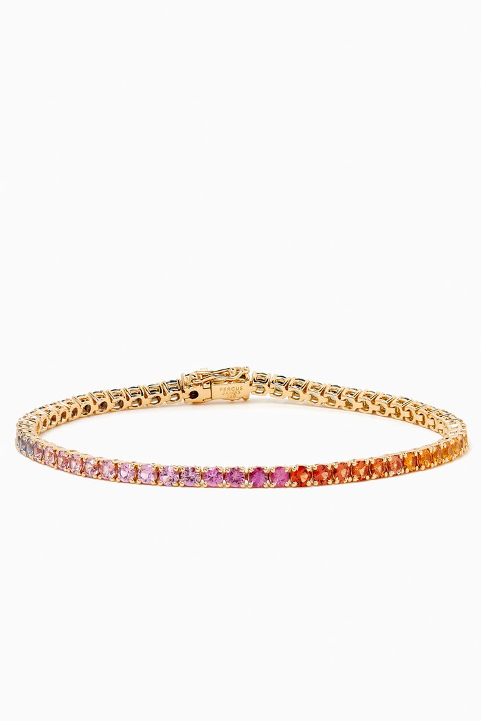 Rainbow Sapphire Tennis Diamond Bracelet in 18kt Yellow Gold, Multicolour