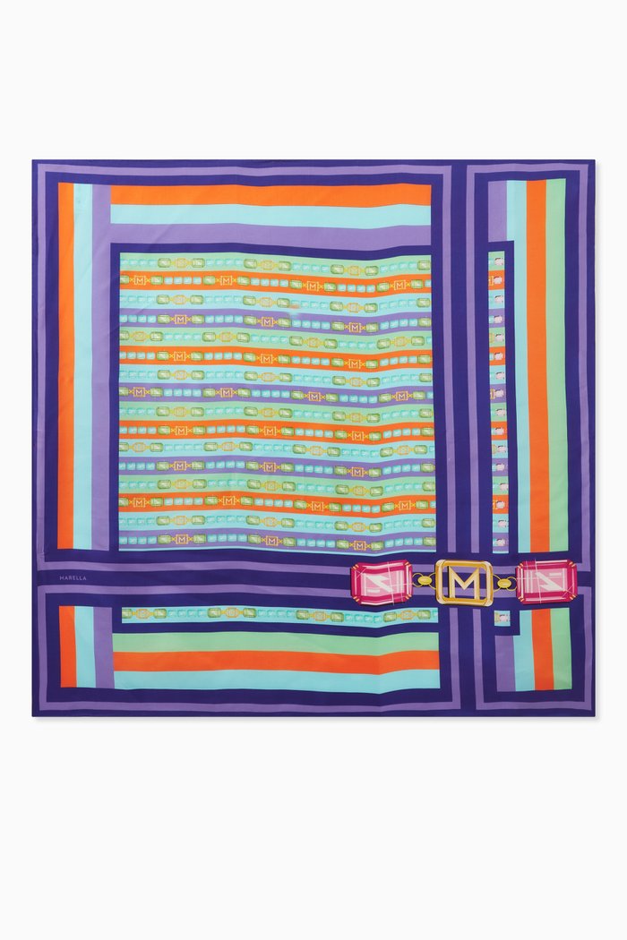 

Luca Patterned Neck Scarf in Silk, Blue