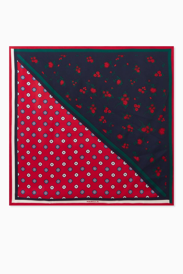

Pavone Printed Scarf in Silk, Burgundy