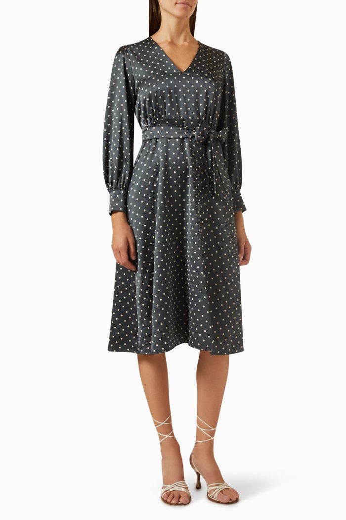 

Tabella Abstract-print Midi Dress in Satin, Brown