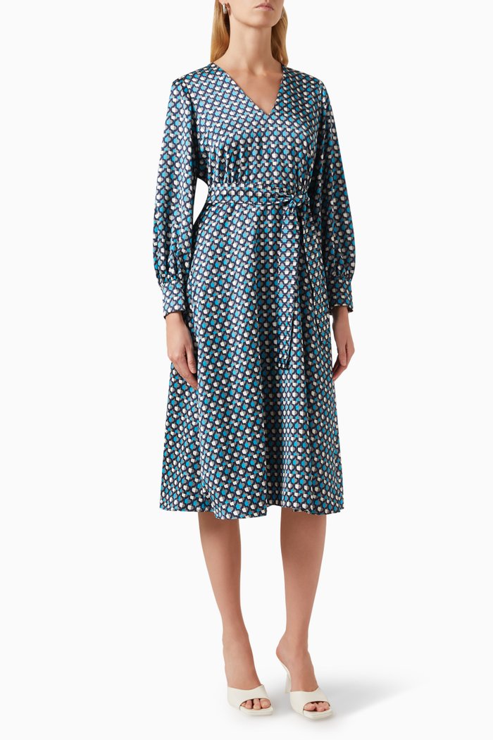 

Tabella Abstract-print Midi Dress in Satin, Blue
