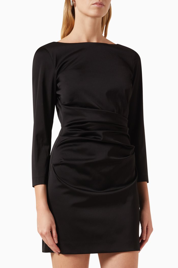 

Rione Ruched Mini Dress in Satin, Black