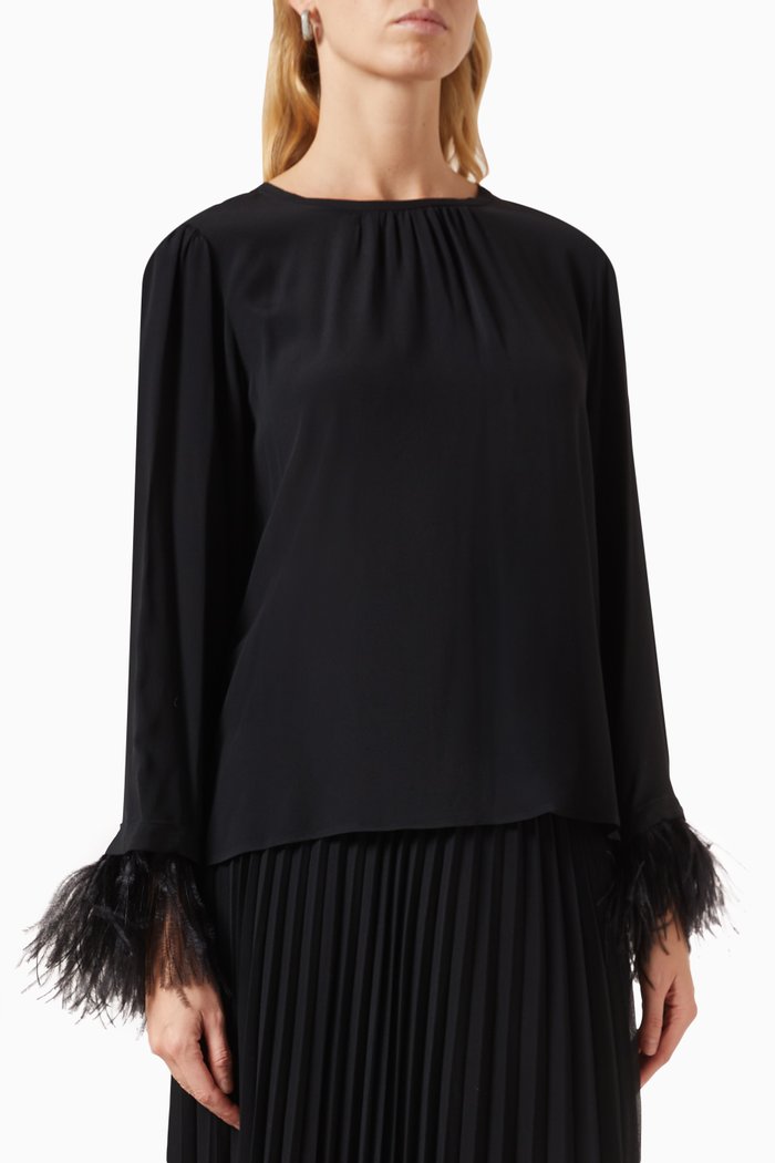 

Rivista Feather-cuff Top in Silk-blend, Black