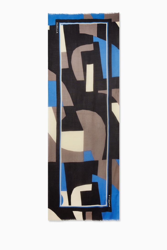 

Chenzia Printed Logo Scarf in Wool, Blue