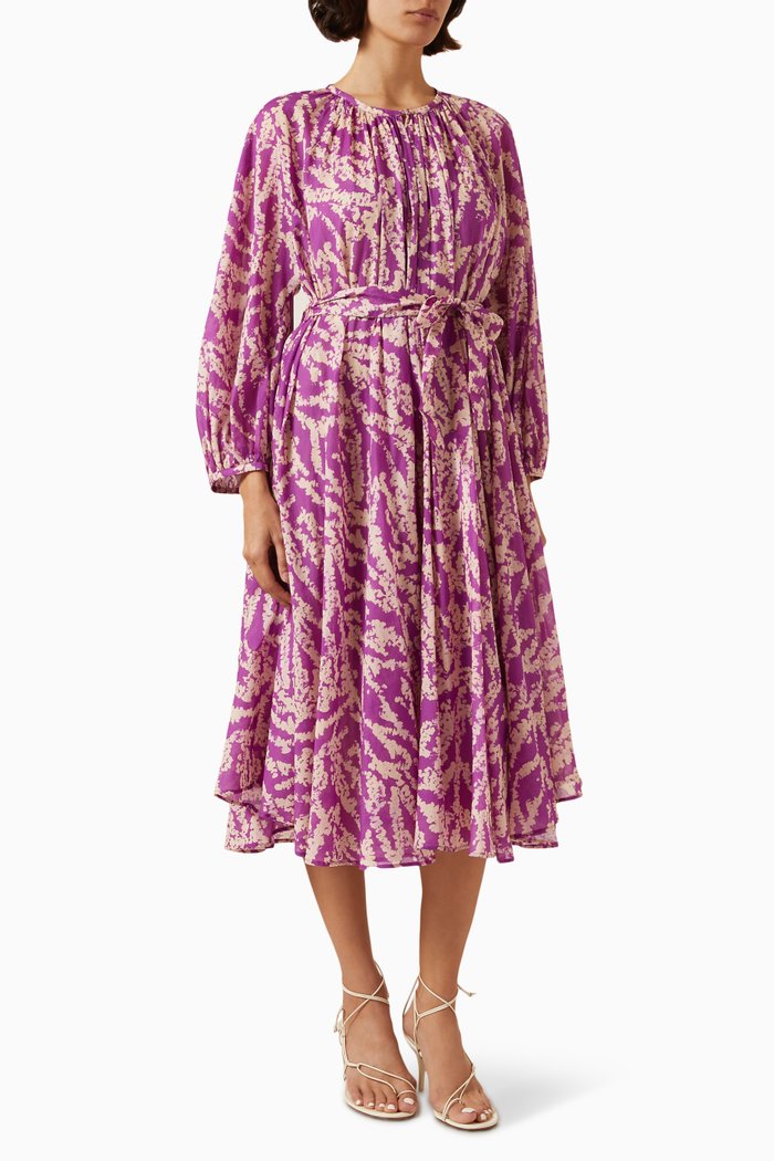 

Primula Printed Midi Dress in Cotton, Purple