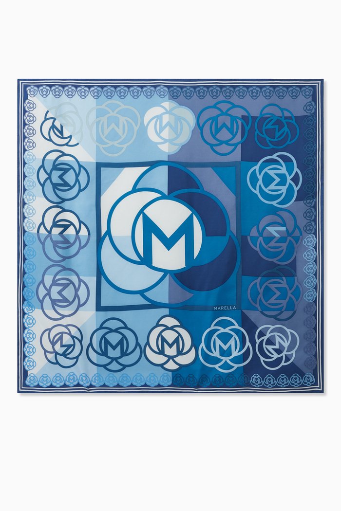 

Levron Patterned Neck Scarf in Silk, Blue