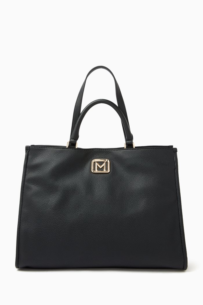 Large Varenna Shopping Tote Bag in Faux Leather, Black